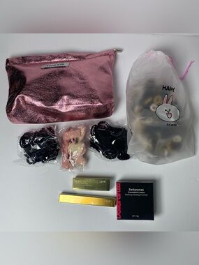 Bundle Metallic Pink Makeup Bag with Pink Accessories